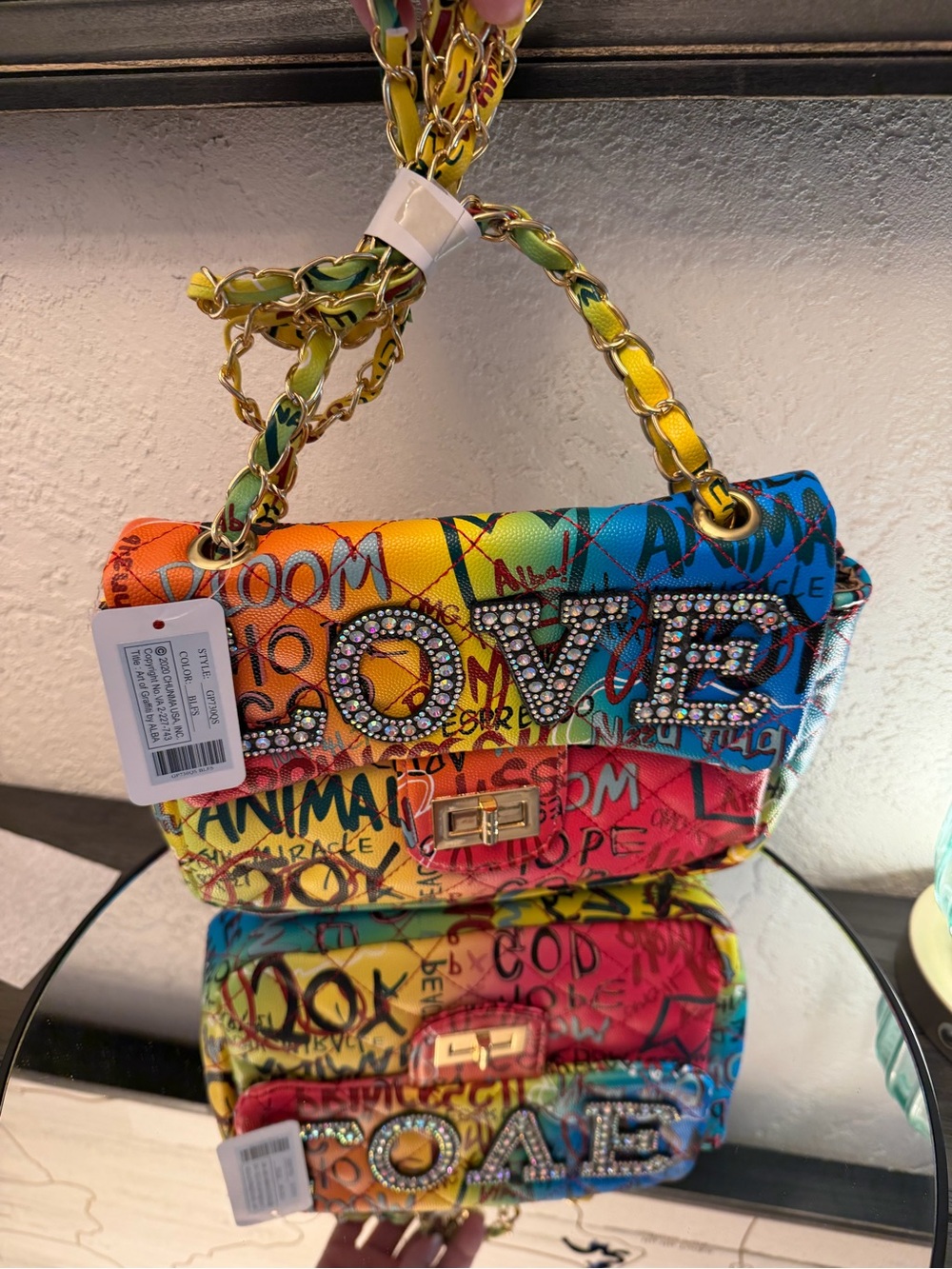 Colorful Graffiti 'LOVE' Chain Shoulder Bag - Multicolor